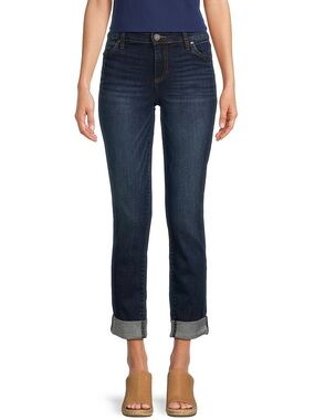 Kut from the Kloth Catherine Boyfriend Jeans Size 10 Dark Medium Wash Cuffed